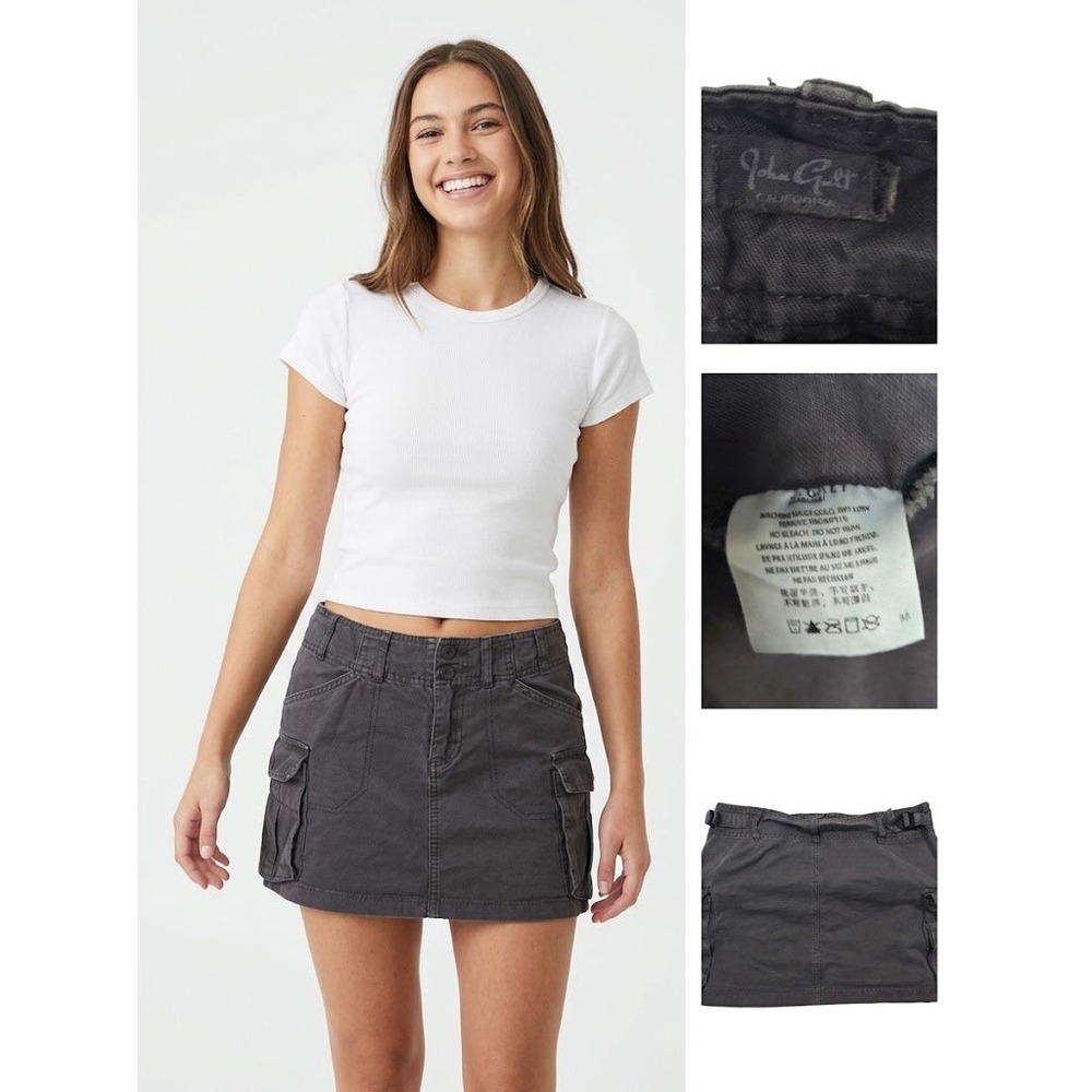 John Galt Brandy Melville Cargo Mini Skirt Washed Gray Y2K Low Rise Utility XS S